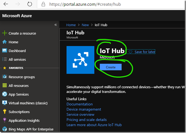 Azure create iot hub