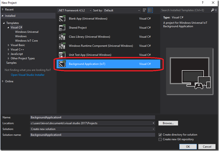 Visual Studio Background Application IoT